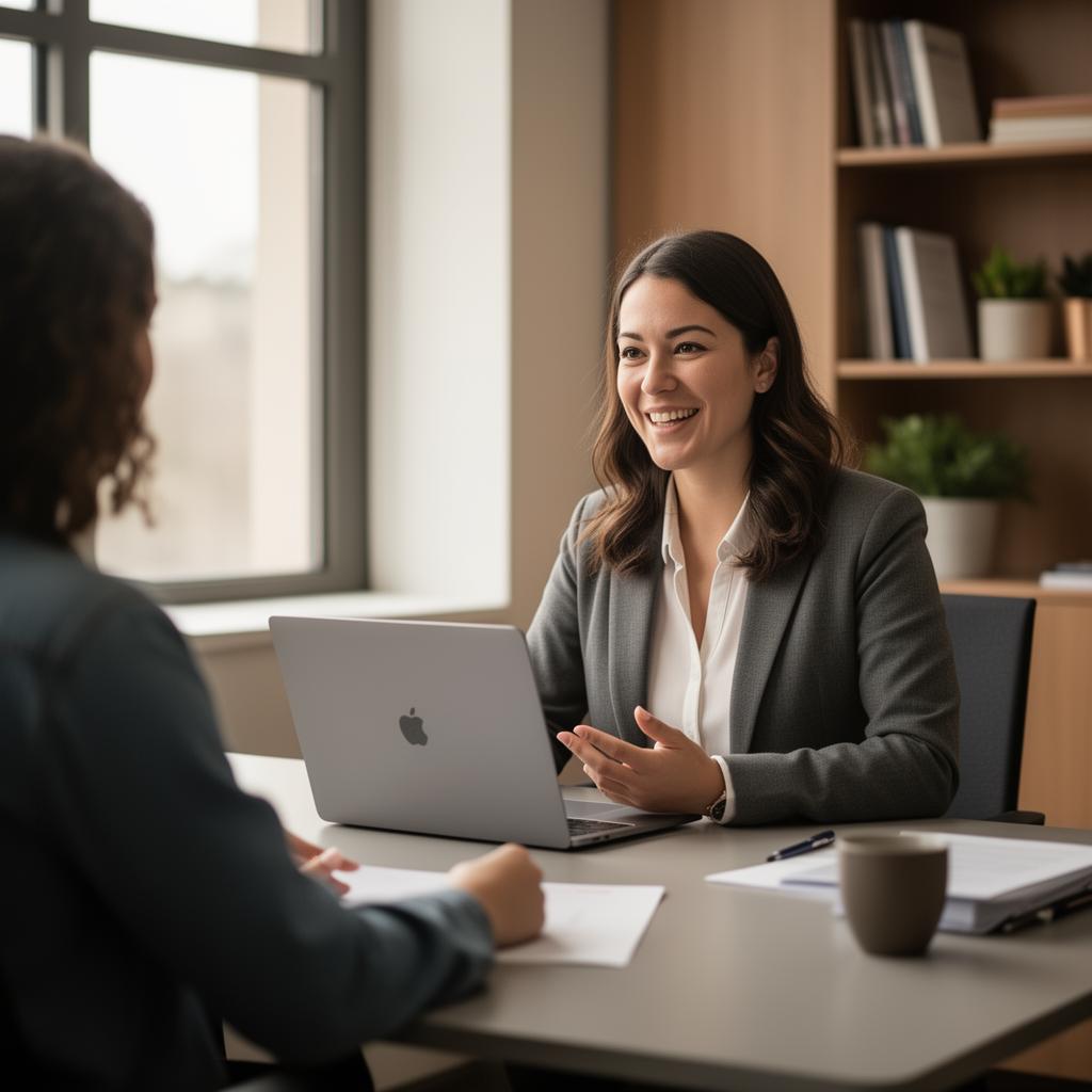 Friendly student advisor speaking with a UK student