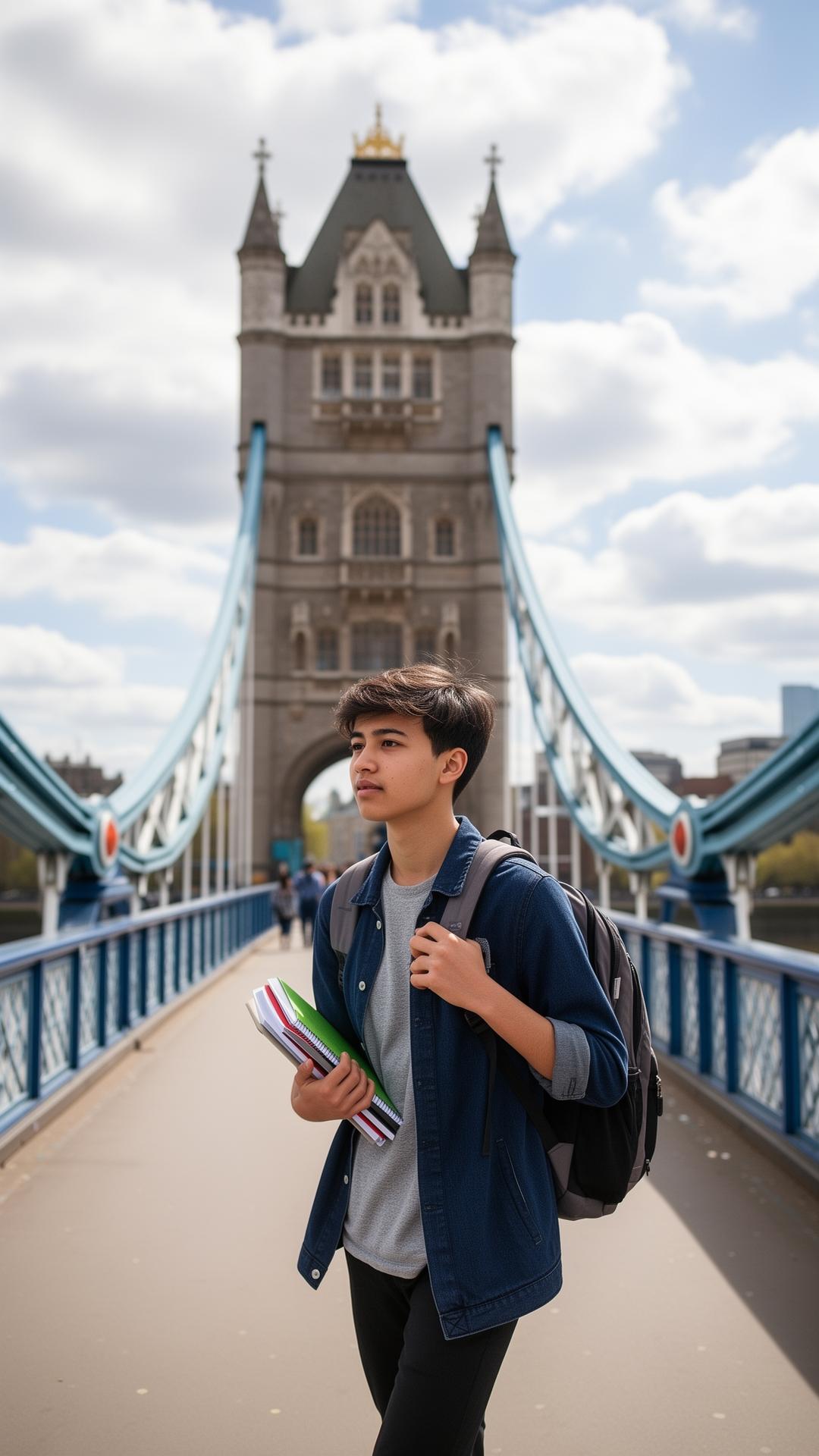 A UK student walking near a London university campus
